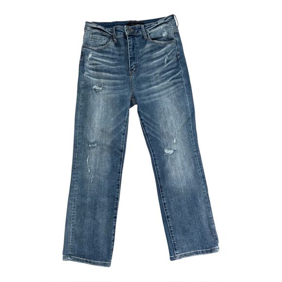 Risen Denim Straight Leg Distressed Chewed Accent Jeans | Medium Blue | 30/11 - Picture 3 of 9
